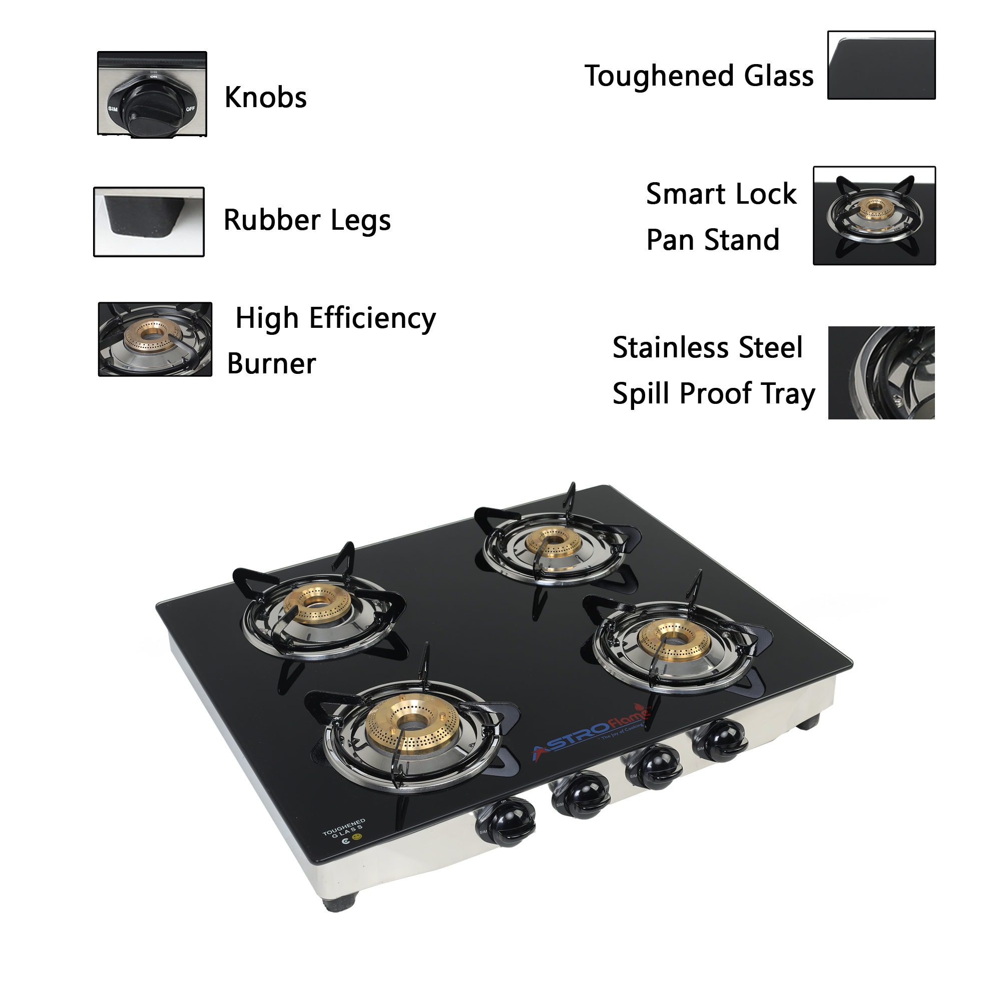 Astroflame Quatro 4 Burner Stainless Steel Manual Gas Stove