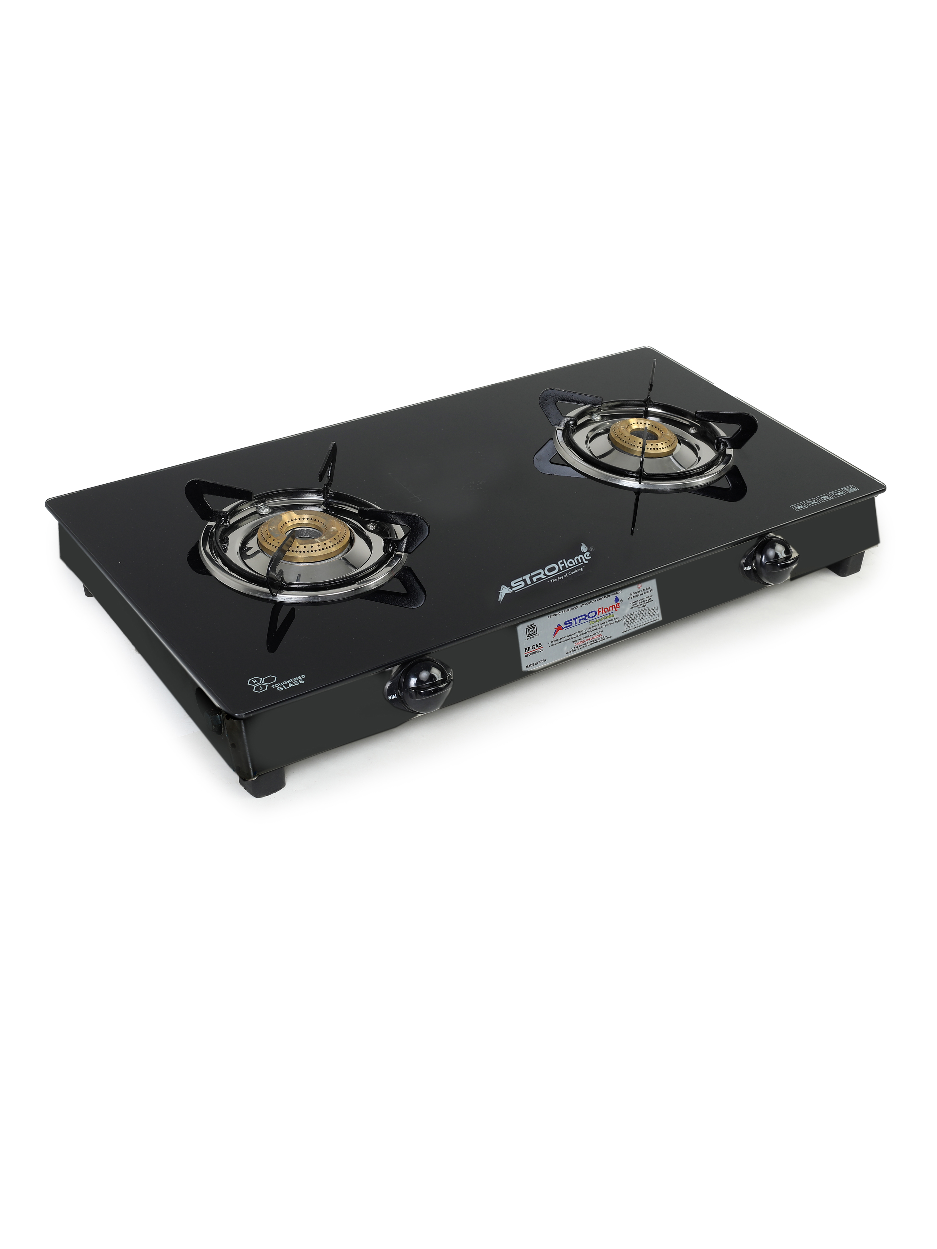 Astroflame Surya Plus Black Glass Manual Gas Stove (2 Burners)
