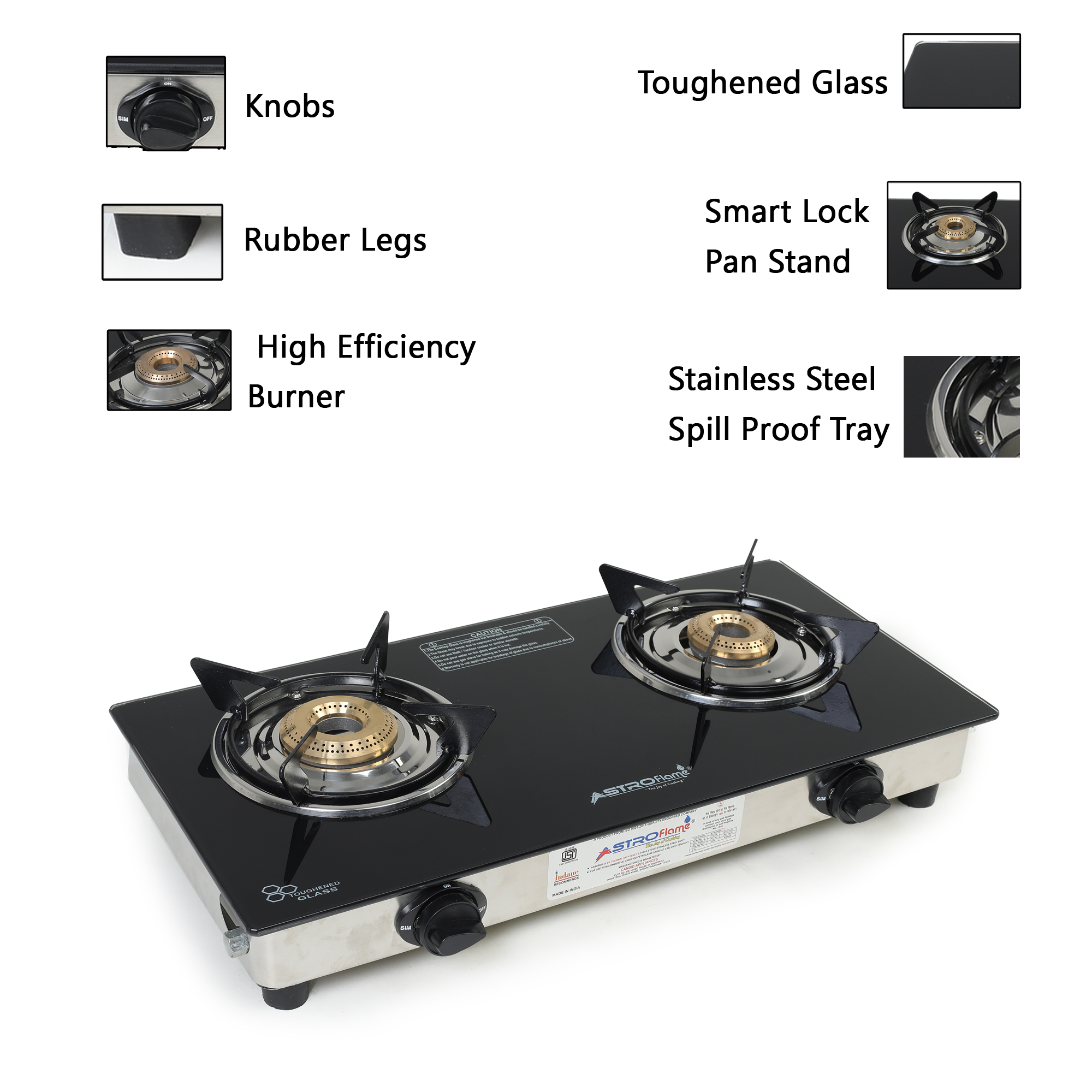 Astro flame Surya Junior Glass Manual Gas Stove  (2 Burners)