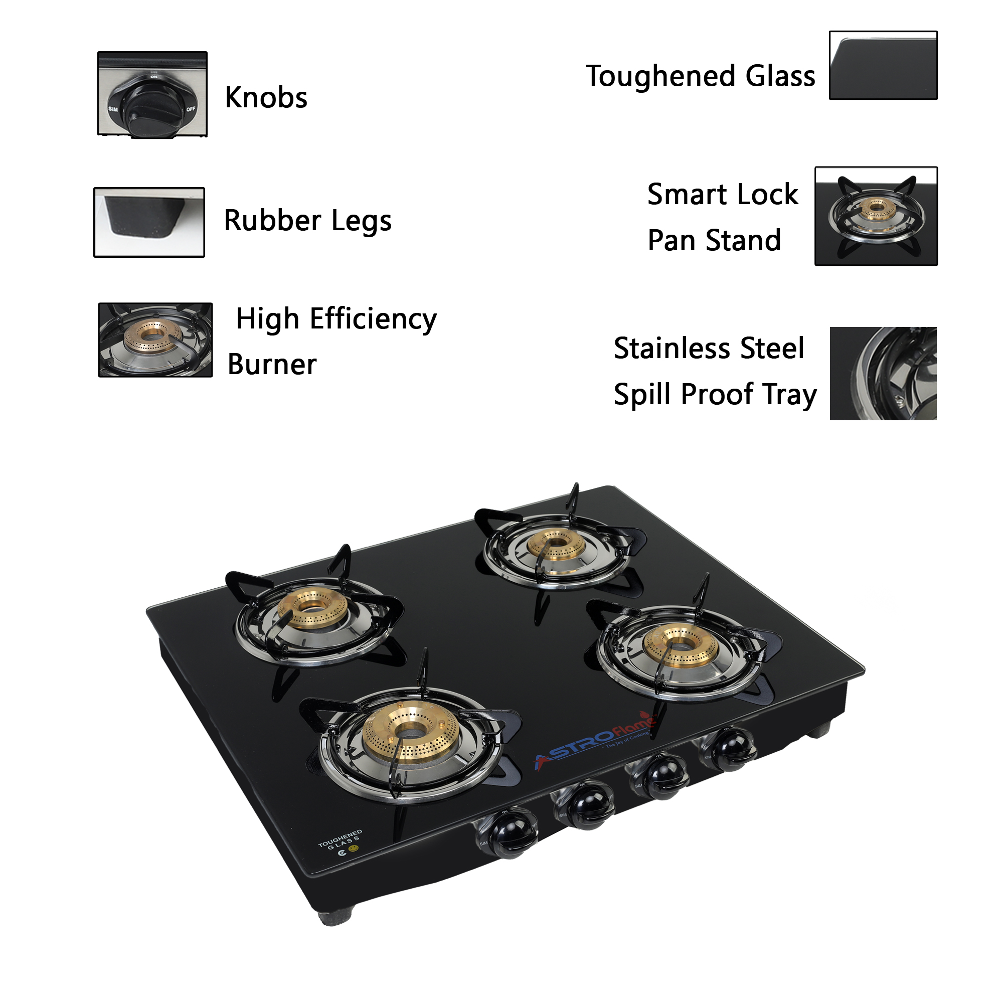 Astro flame Surya Quatro Black Glass Manual Gas St