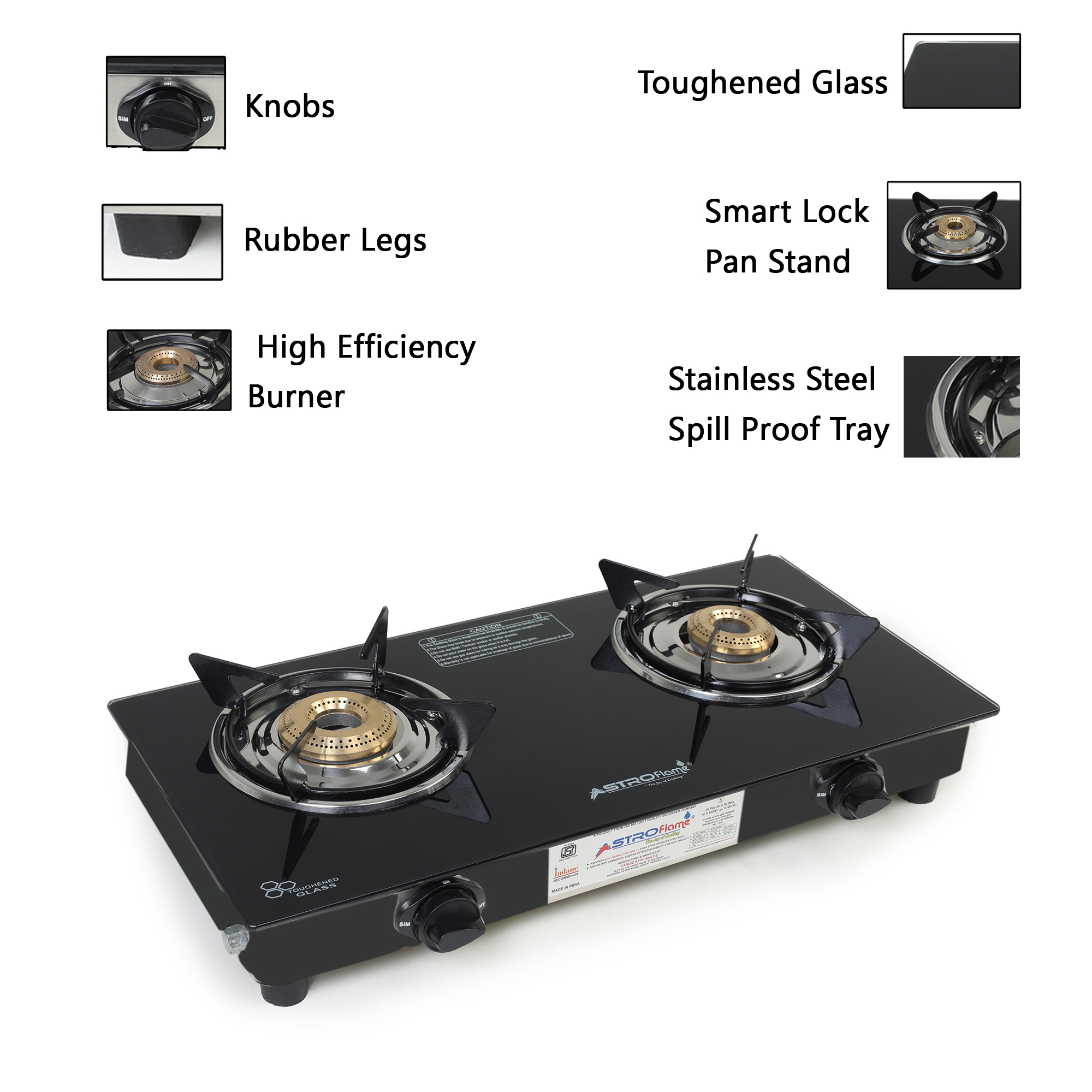 Astro flame Surya Junior Glass Manual Gas Stove  (2 Burners)