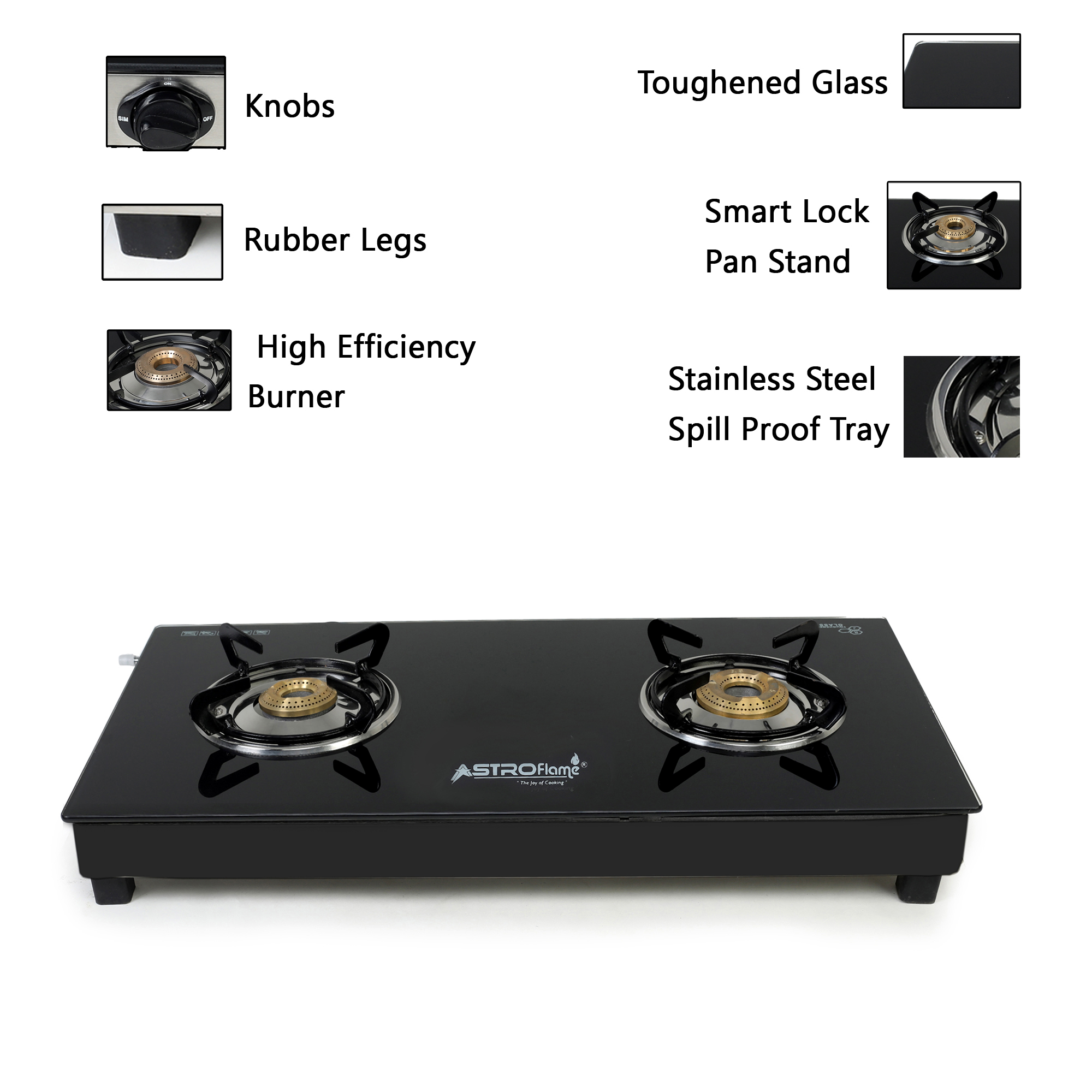 Astroflame Surya Plus Black Glass Manual Gas Stove (2 Burners)
