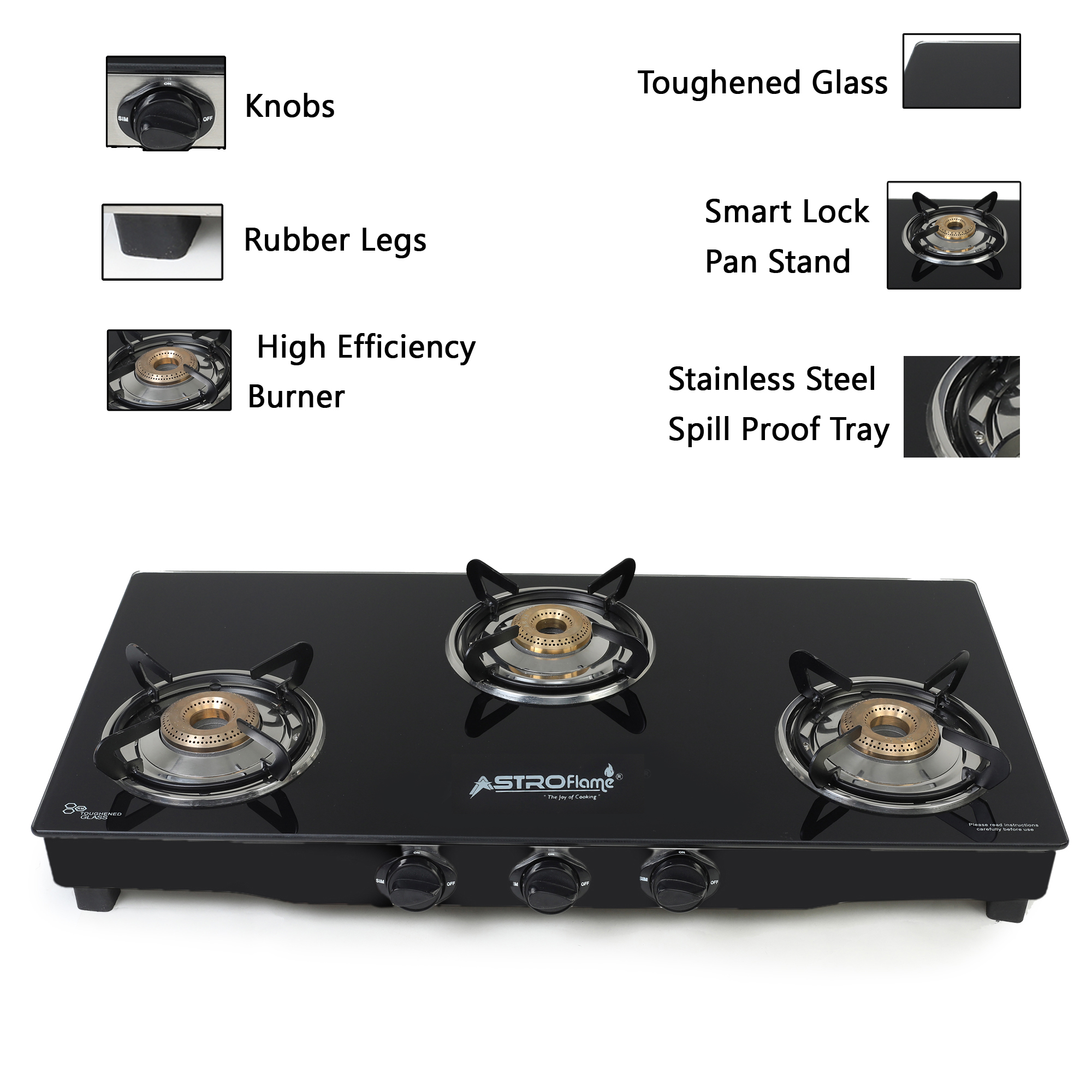 ASTROFLAME FLUX Glass Manual Gas Stove (3 Burners)